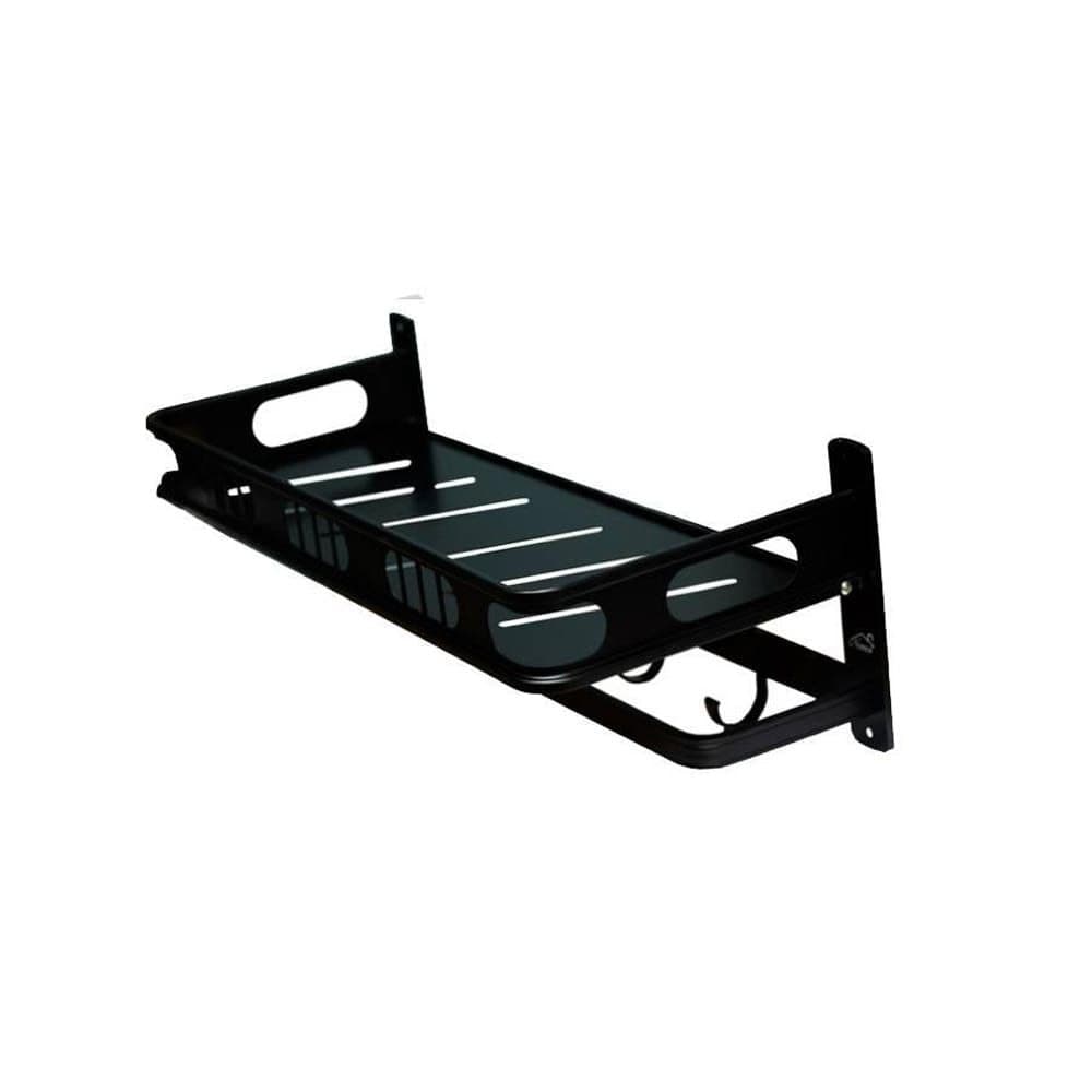 Black Aluminum Towel Rack with Hooks - Stylish Bathroom Organization