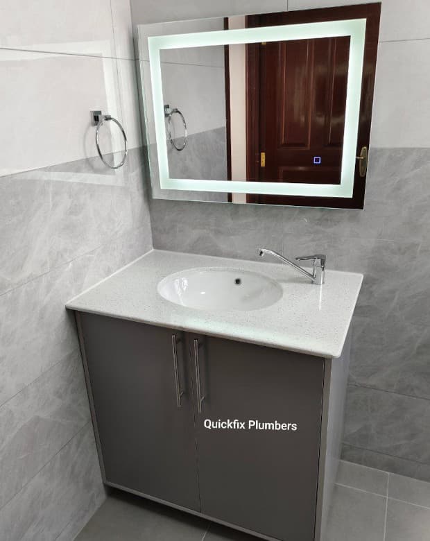 Custom made Undermount bathroom sink with cabinet