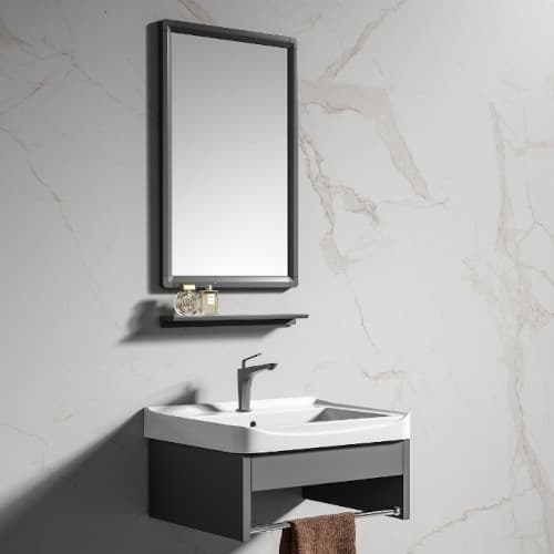 Sink with mirror and shelf
